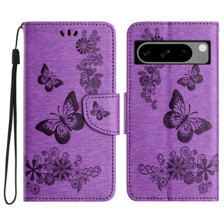Чехол-книжка Embossed Butterfly для Google Pixel 8 Pro - фиолетовый