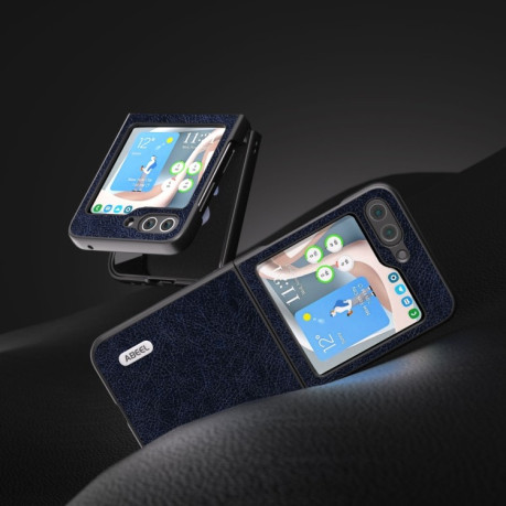 Противоударный чехол ABEEL Retro Litchi Texture для Samsung Galaxy Flip 5 - синий
