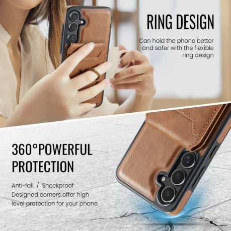 Чохол MAGKING K1 з MagSafe і кишенькою на карт + RFID на Samsung Galaxy S25 FE 5G - коричневий