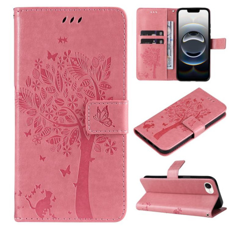 Чохол-книжка Happy Cat Pattern для iPhone 16e - рожевий
