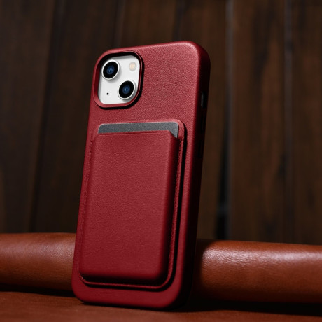 Кожаный чехол iCarer Genuine Leather (MagSafe) для iPhone 14 Plus - красный