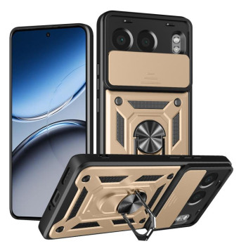 Чехол со шторкой на камеры Sliding Camshield и кармашком для карт на OnePlus Nord 4 - золотой