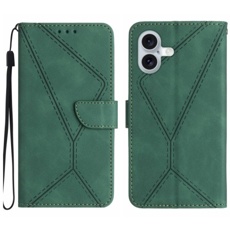 Чохол-книжка Stitching Embossed Leather для iPhone 16 Plus - зелений