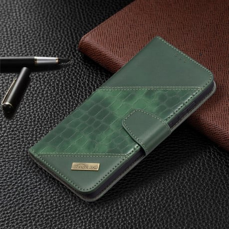Чехол-книжка Matching Color Crocodile Texture на Samsung Galaxy A72 - зеленый
