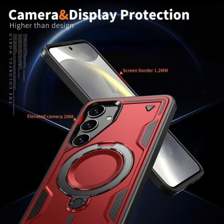 Противоударный чехол MagSafe Holder Armor PC Hybrid для Samsung Galaxy S24 FE 5G - красный