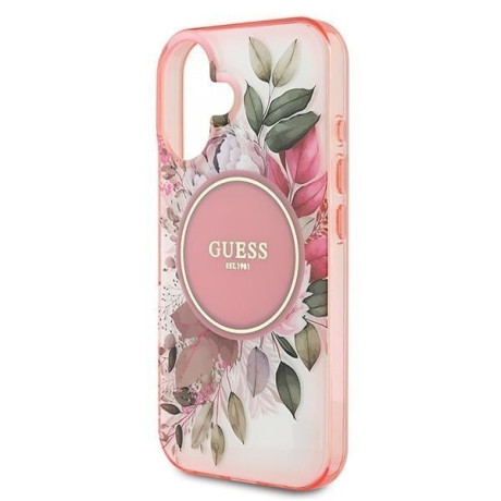 Оригинальный чехол Guess IML Flower &amp; Tonal Circle MagSafe для iPhone 16  - Pink