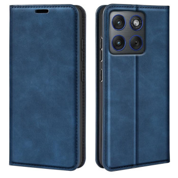 Чехол-книжка в стиле Retro мягкое покрытие Skin Feel деловой дизайн на Motorola Edge 70 5G — тёмно-синий