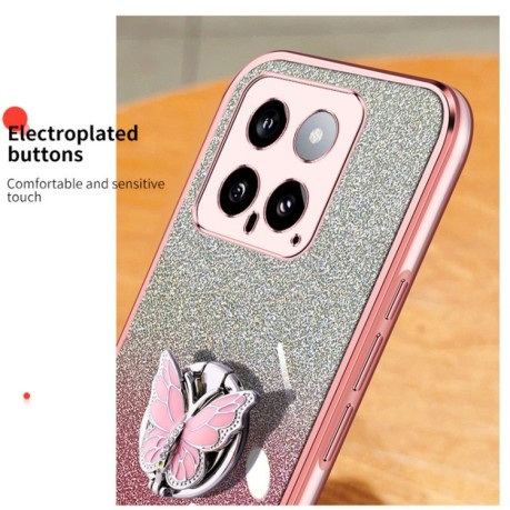Протиударний чохол Plated Gradient Glitter Butterfly Holder для Xiaomi 14 - сріблястий
