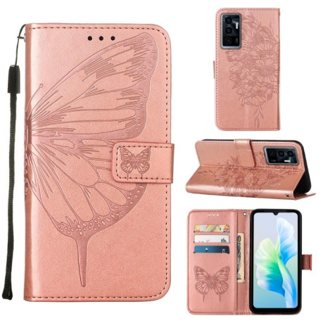 Чехол-книжка Embossed Butterfly для Vivo S10e 5G/V23e 4G/V23E 5G/Y75 4G - розовое золото