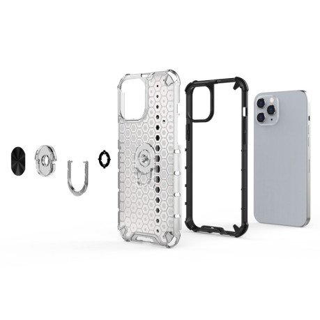 Противоударный чехол Honeycomb Ring Holder на iPhone 12 Mini - серый