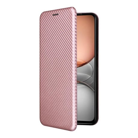 Чехол-книжка Carbon Fiber Texture на Realme C75 4G Global - розовый