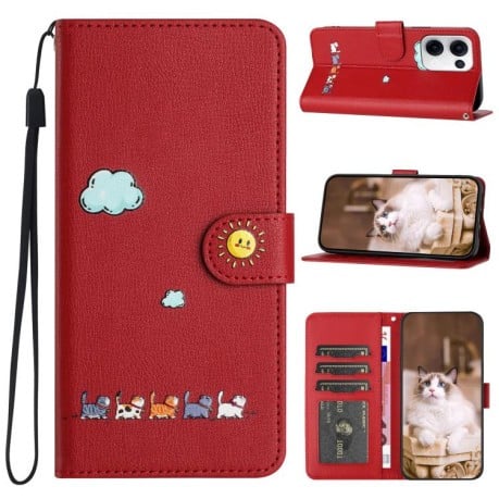 Чохол-книжка Cartoon Cats Leather для OPPO Reno13 5G Global - червоний