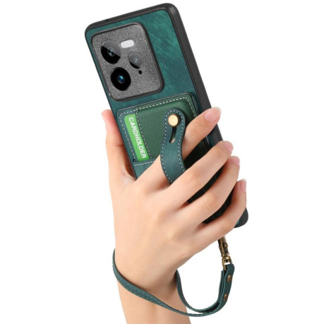 Противоударный чехол Retro Cross Wristband Wallet Leather для Realme GT 7 Pro - зеленый