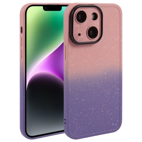 Противоударный чехол Gradient Starry Silicone Phone Case with Lens Film для iPhone 15 Plus - розово-фиолетовый