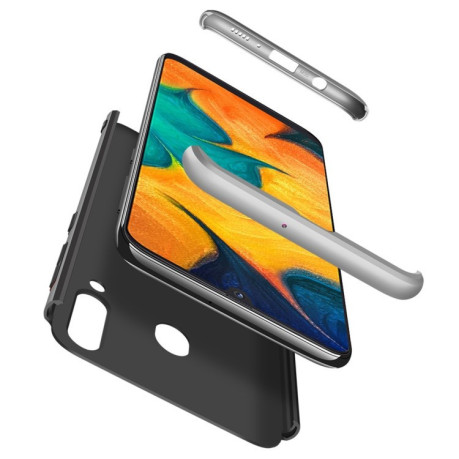3D чехол GKK Three Stage Splicing Full Coverage на Samsung Galaxy A20 / A30- черный, серебристый