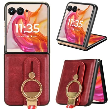 Противоударный чехол Wristband Leather Back для Motorola Razr 50 Ultra - красный