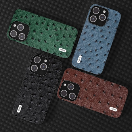 Шкіряний чохол ABEEL Genuine Leather Ostrich Texture для iPhone 15 Plus - кавовий