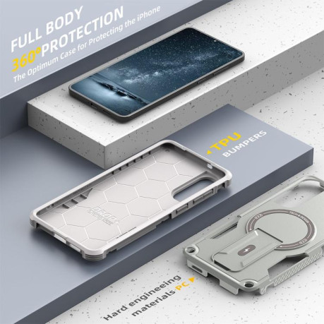 Противоударный чехол MagSafe Holder Armor PC Hybrid для Samsung Galaxy S25 Edge 5G - серый