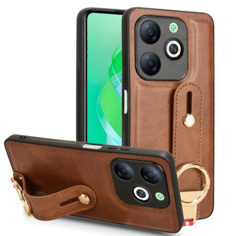 Противоударный чехол Wristband Leather Back для Infinix Smart 8 - коричневый