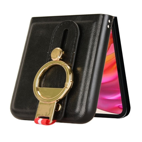 Противоударный чехол Wristband Leather Back для Motorola Razr 50 Ultra - черный
