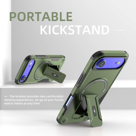 Противоударный чехол Armor Magsafe Holder PC Hybrid TPU для iPhone Air - зеленый