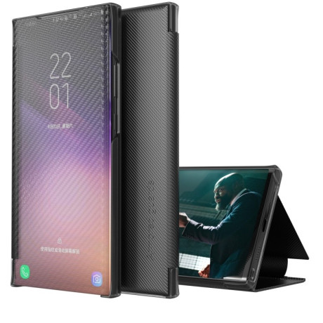 Чохол-книжка Carbon Fiber Texture View Time Samsung Galaxy A71 - чорний