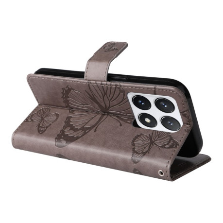 Чехол-книжка Embossed Butterfly для Xiaomi 14T Pro - серый