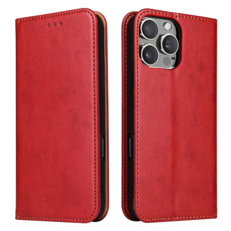 Кожаный чехол-книжка Fierre Shann Genuine leather для iPhone 16 Pro - красный