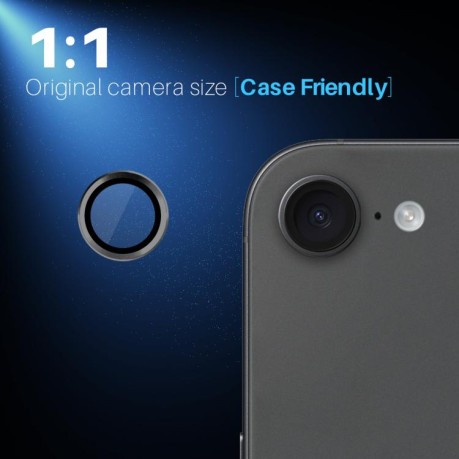 Защитное стекло NORTHJO Glitter Camera Lens Protector Tempered Glass Metal Ring на iPhone 16e - черное