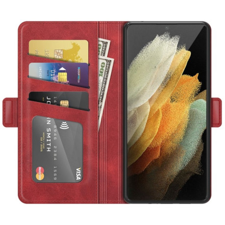 Чехол-книжка Dual-side Magnetic Buckle на Samsung Galaxy S22 Ultra 5G - красный
