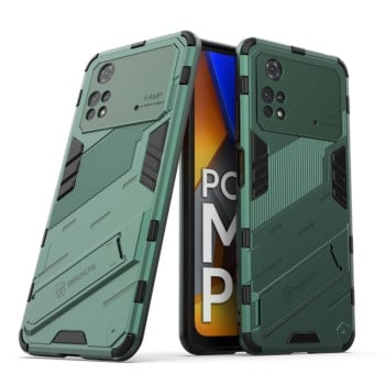 Противоударный чехол Punk Armor с подставкой на Xiaomi Poco M4 Pro 4G - зеленый