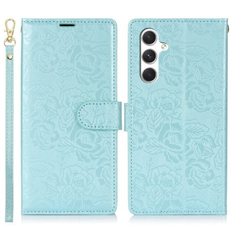Чехол-книжка Peony Flowers Imprint Leather на Samsung Galaxy A36 - голубой