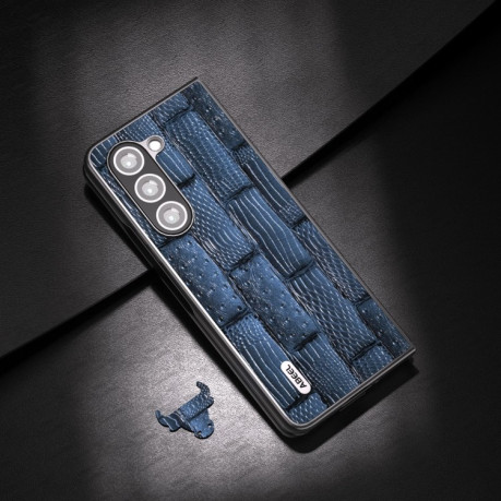 Протиударний шкіряний чохол ABEEL Genuine Leather Mahjong Texture Series для Samsung Galaxy Fold 5 - синій