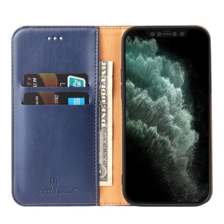 Кожаный чехол-книжка Fierre Shann Genuine leather на iPhone 13 mini - синий