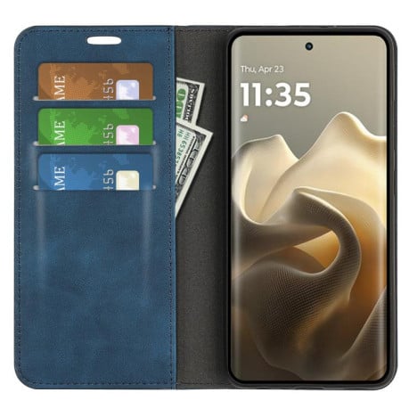 Чехол-книжка Retro Skin Feel Business Magnetic на Motorola Edge 60 Pro - синій