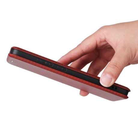 Чехол-книжка Carbon Fiber Texture на OPPO Reno12 F/12 FS 5G / 4G - коричневый