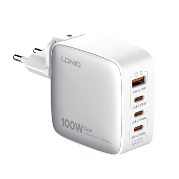Швидкісний зарядний пристрій LDNIO Q408 100W GaN USB+3 USB-C / Type-C USB-C / Type-C to USB-C / Type-C - білий