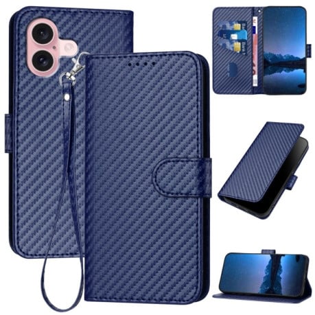 Чохол-книжка Carbon Fiber Texture на iPhone 16 - синій