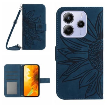 Чохол-книжка Skin Feel з малюнком соняшника на Xiaomi Redmi Note 14 4G 164.84mm EU Version - синій