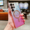 Противоударный чехол Dual-Love Feather Gradient Glitter MagSafe для Samsung Galaxy S25 Ultra 5G - розовый