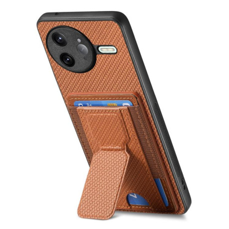 Противоударний чехол Carbon Fiber Card Bag для Xiaomi Poco F7 Ultra - коричневий
