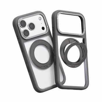 Силіконовий чохол Escase з прозорою спинкою і магнітним тримачем на iPhone 18 Pro — сірий