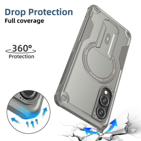 Противоударный чехол MagSafe Holder Armor PC Hybrid для Samsung Galaxy S25 Edge 5G - серый