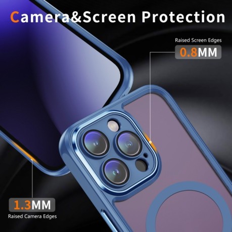 Противоударный чехол Frosted Lens MagSafe для iPhone 15 Pro - синий