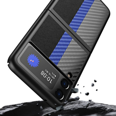 Противоударный чехол Carbon Fiber Texture Contrast Color для Samsung Galaxy Z Flip3 5G - синий