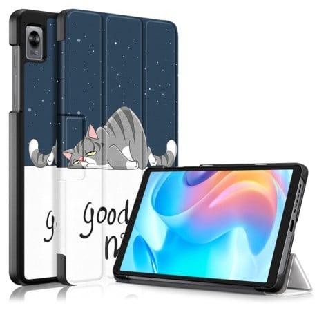 Чехол-книжка Buckle Coloured Drawing для Realme Pad Mini 8.7- Lazy Cat