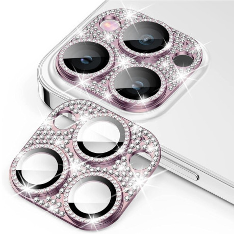 Защитное стекло на камеру ENKAY Hat-Prince Blink Diamond Camera Lens Aluminium Alloy для iPhone 15 Pro / 15 Pro Max - розовое
