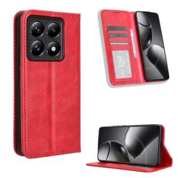 Чохол-книжка Magnetic Buckle Retro Crazy Horse Texture на Xiaomi 14T Pro - червоний