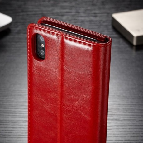 Кожаный чехол-книжка CaseMe 003 Series Wallet Style с встроенным магнитом на iPhone X / XS-красный