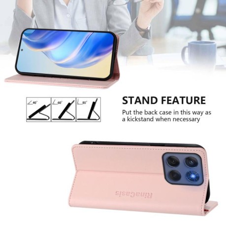Чехол-книжка RC01 Dual-Folded Magnetic Suction RFID Leather на Motorola Edge 5G 2025 / Edge 60 Fusion - розовый